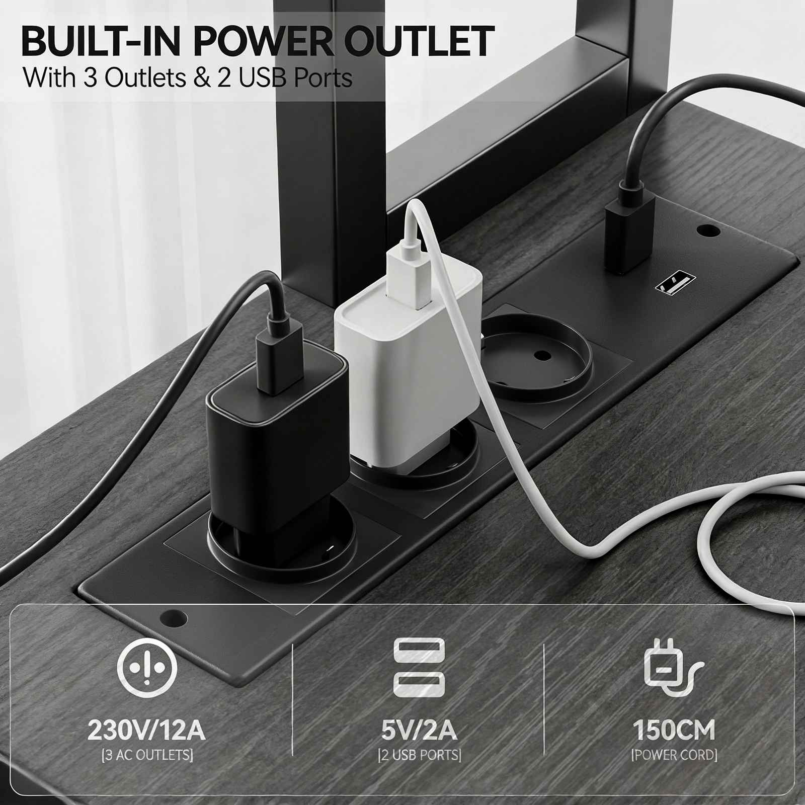 Bureau Gaming L-Forme 148cm avec LED, 3 Prises AC + 2 Ports USB, Étagères à Double Niveau, Réversible - 4