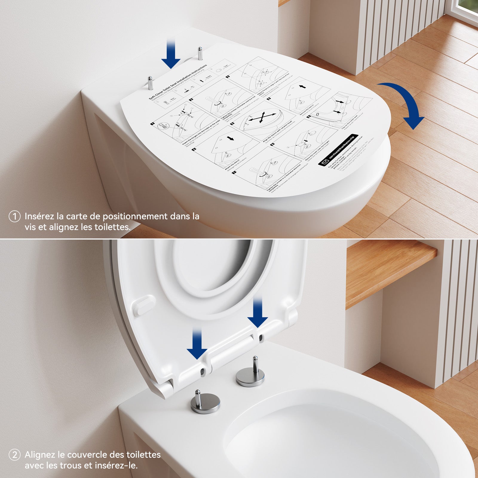 Abattant WC Familial,Lunette Toilette avec Siège Enfant,Frein Chute/Charnière Réglable,Abattant WC Résine urée-formaldéhyde Adultes/Enfants,Blanc - 5