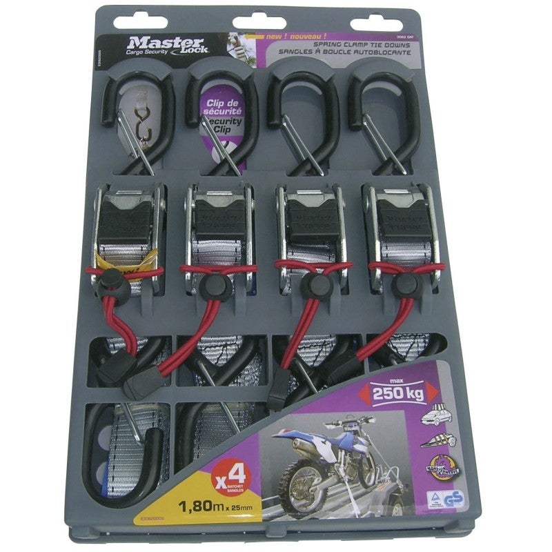 3062EURDAT Sangle d'Arrimage avec Crochets et Boucle, Gris, 1,80m x 25mm Sangle, Pack de 4 - 2