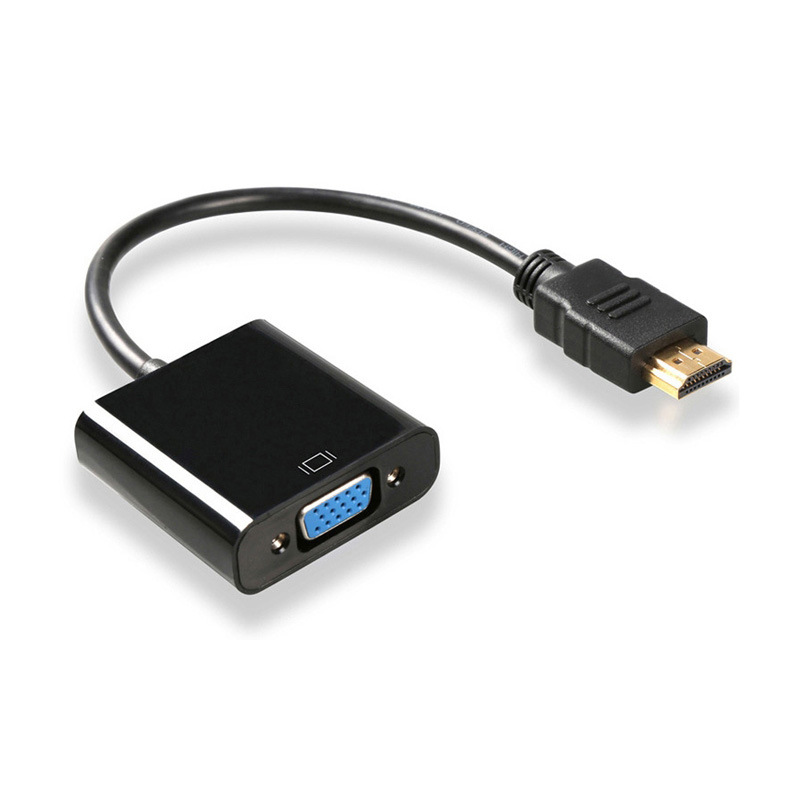 Czarny adapter HDMI na VGA, konwerter z wtyku na wtyk żeński, kompatybilny z rozdzielczością 1080p, odpowiedni do tabletów i laptopów.