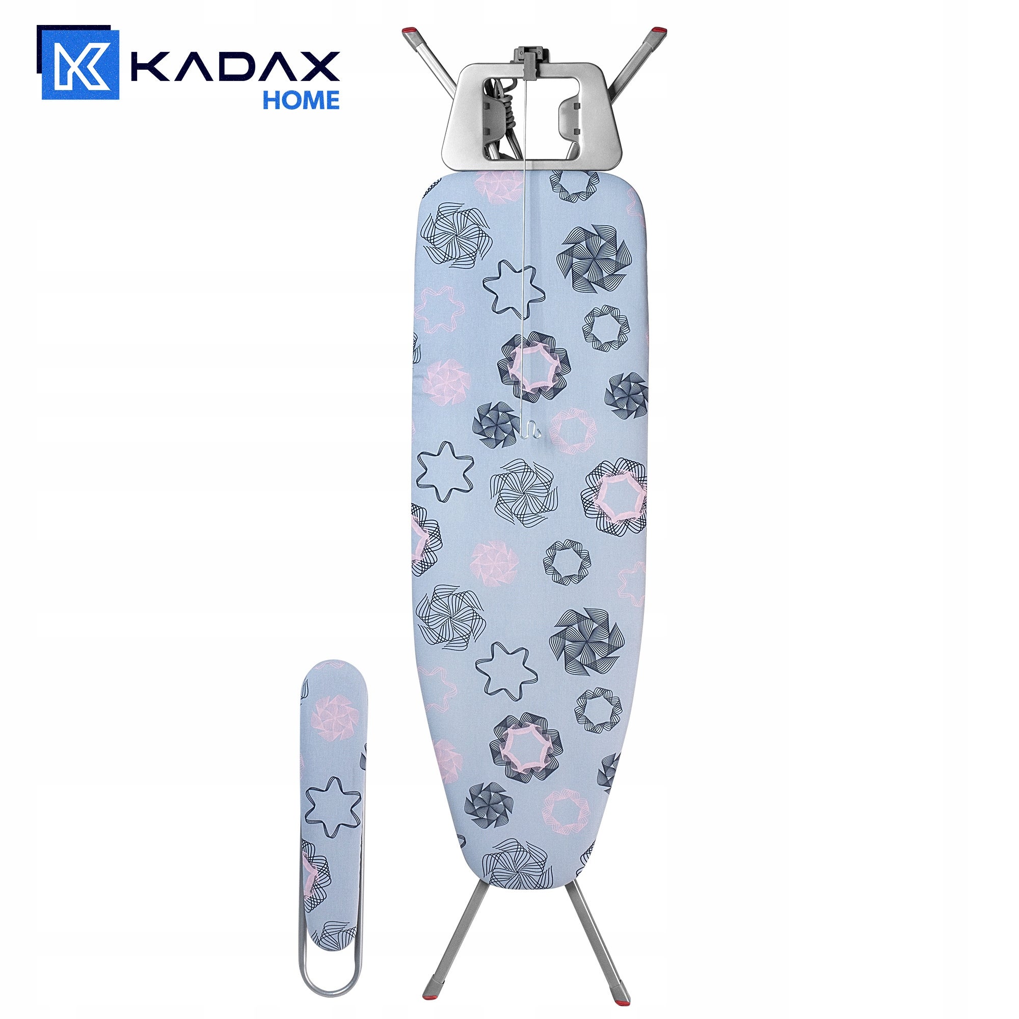 KADAX Table à Repasser pour Centrale Vapeur, Planche Pliable avec Support pour Fer, Prise de Courant, Étagère et Hauteur Réglable (120 x 38 cm, Bleu) - 5