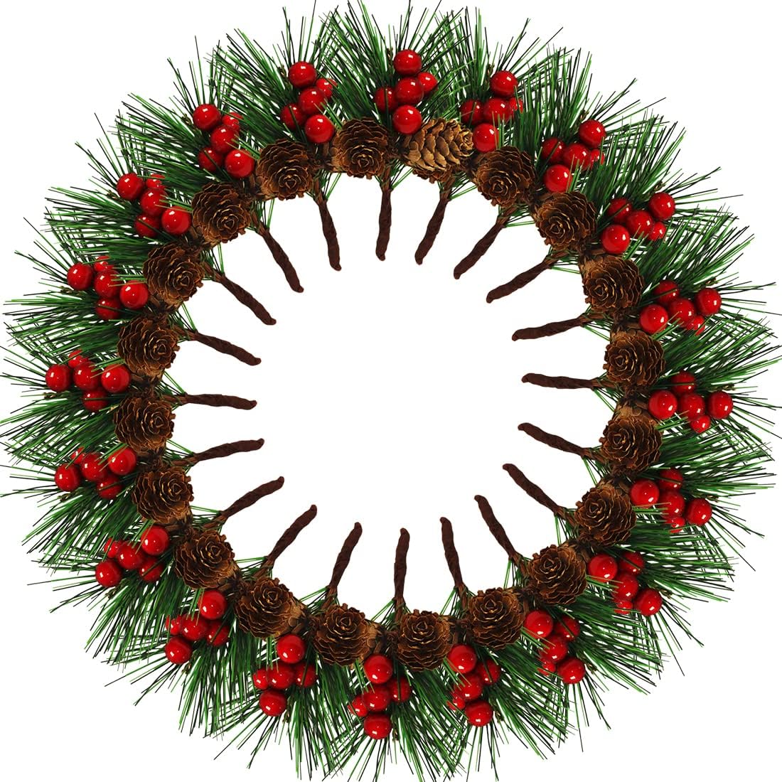 10pcs Petites Tiges De Baies De Noël Artificielles Blanches De 15 Cm Avec Pommes De Pin, Houx, Fleurs De Noël Pour Couronnes De - Maison