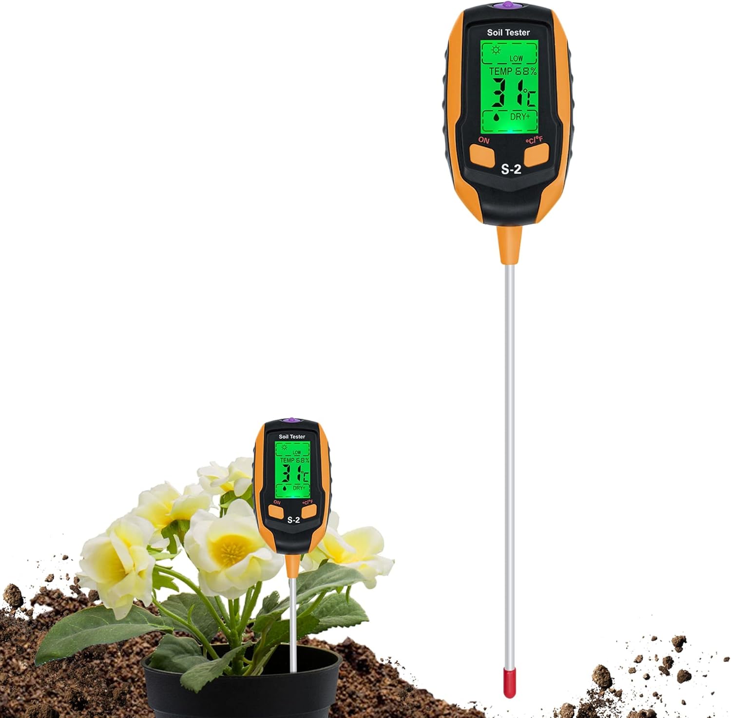 Tester pH gleby 5 w 1 z baterią, tester z pH/temperaturą/wilgotnością/światłem/wilgotnością otoczenia do ogrodnictwa