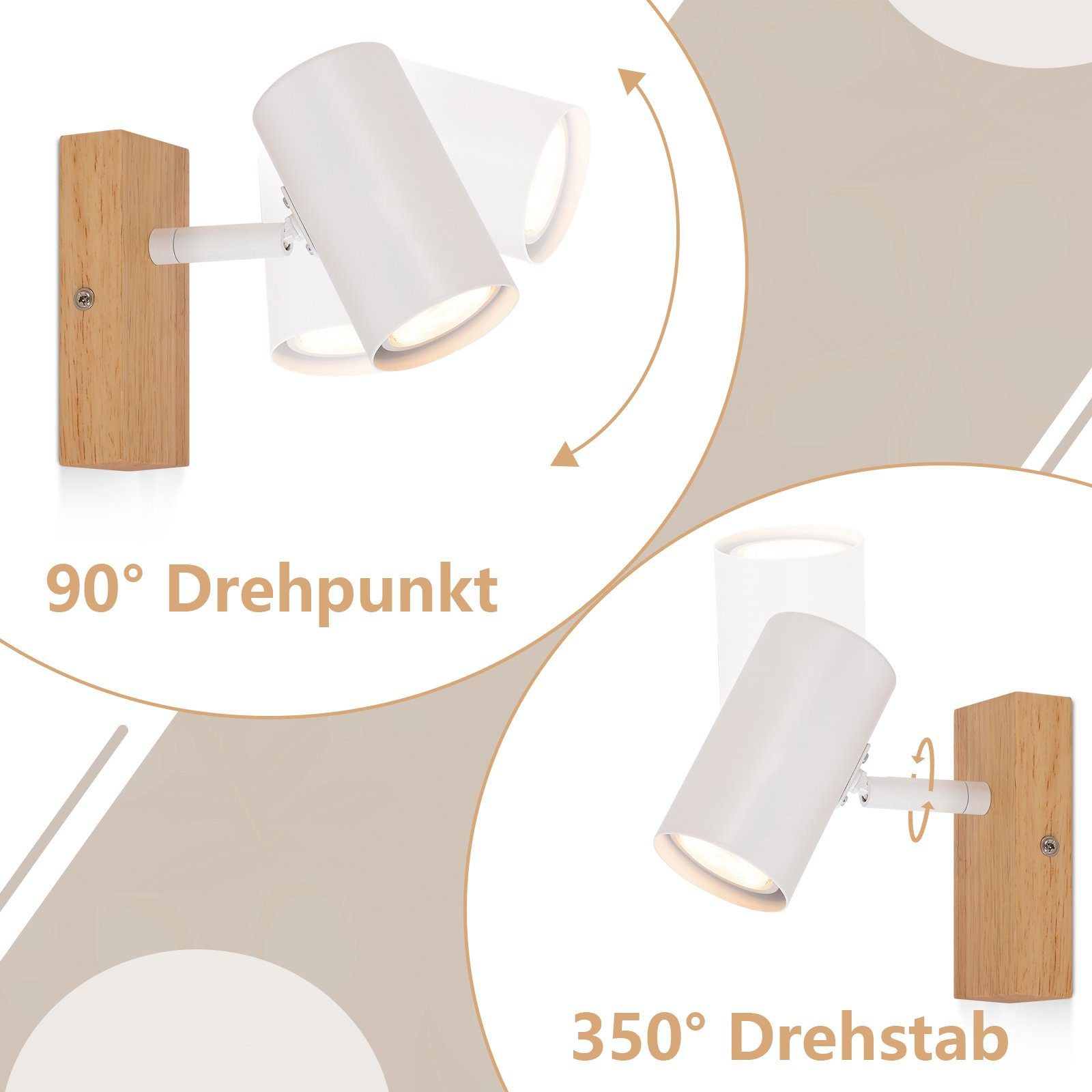 NETTLIFE Foco de Techo 1 Bombilla Lámpara de Pasillo Pasillo de Madera Lámpara de Techo Blanca Metal Moderno GU10 350° para - 2