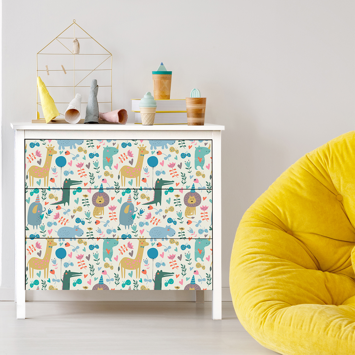 Pegatina muebles para niños animales salvajes - adhesivo de pared - revestimiento sticker mural decorativo - 60x90cm