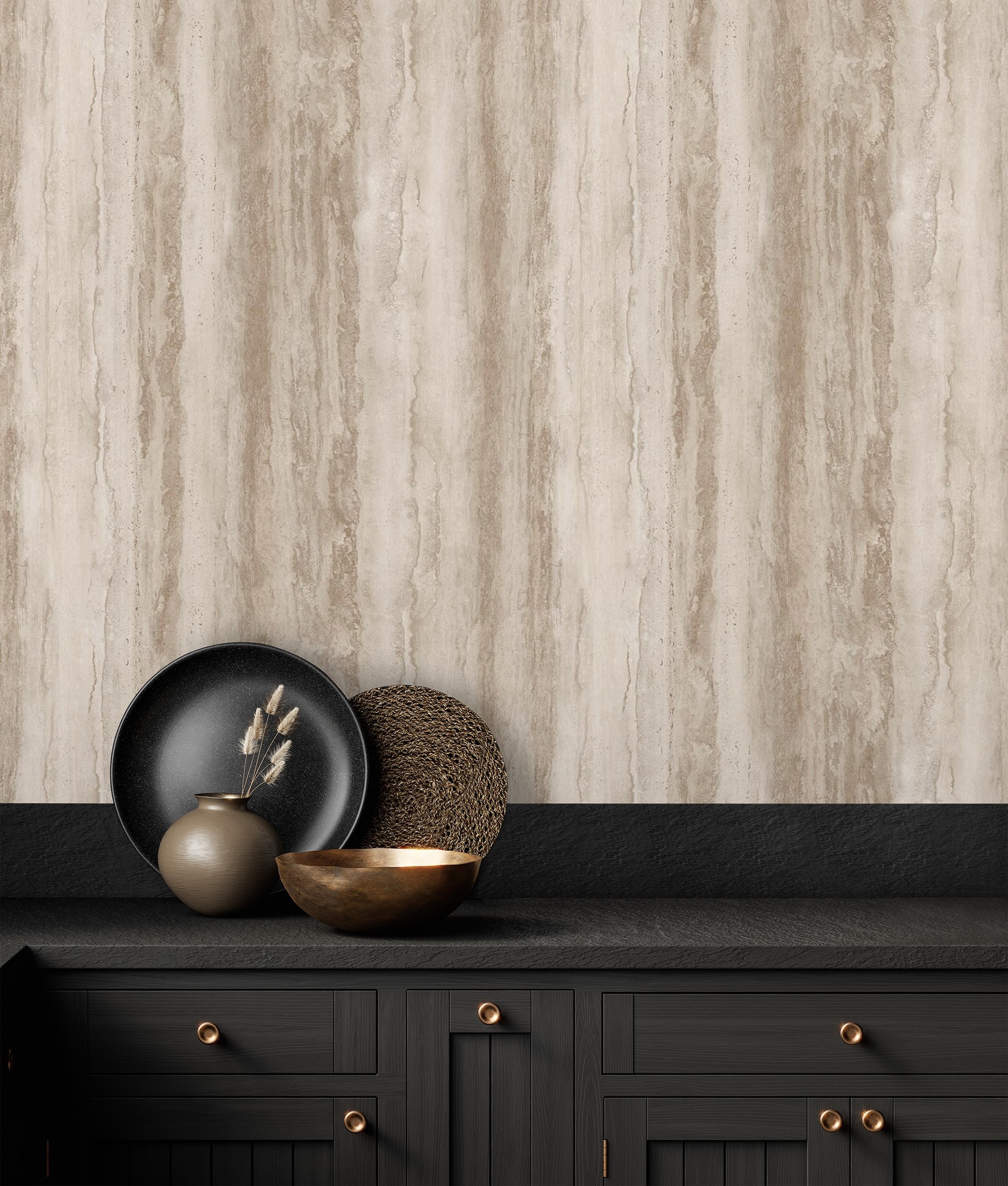 Papel pintado vinílico efecto vetas de mármol beige y marrones en relieve - siracusa marble 679097 de gaulan - rollo de 10 m x 1,06 m