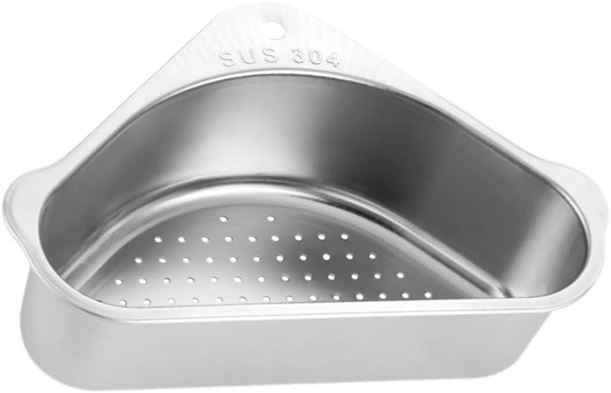 Trójkątny koszyk na zlew ze stali nierdzewnej - Półka narożna - Stojak na przyssawki - Wielofunkcyjny - Sitko do zlewu