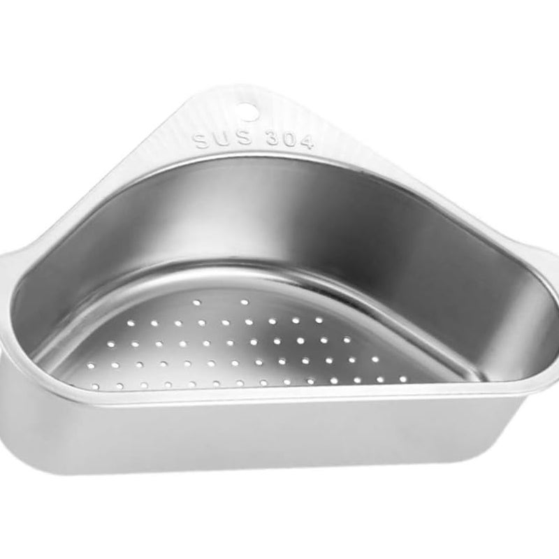 Trójkątny koszyk na zlew ze stali nierdzewnej - Półka narożna - Stojak na przyssawki - Wielofunkcyjny - Sitko do zlewu