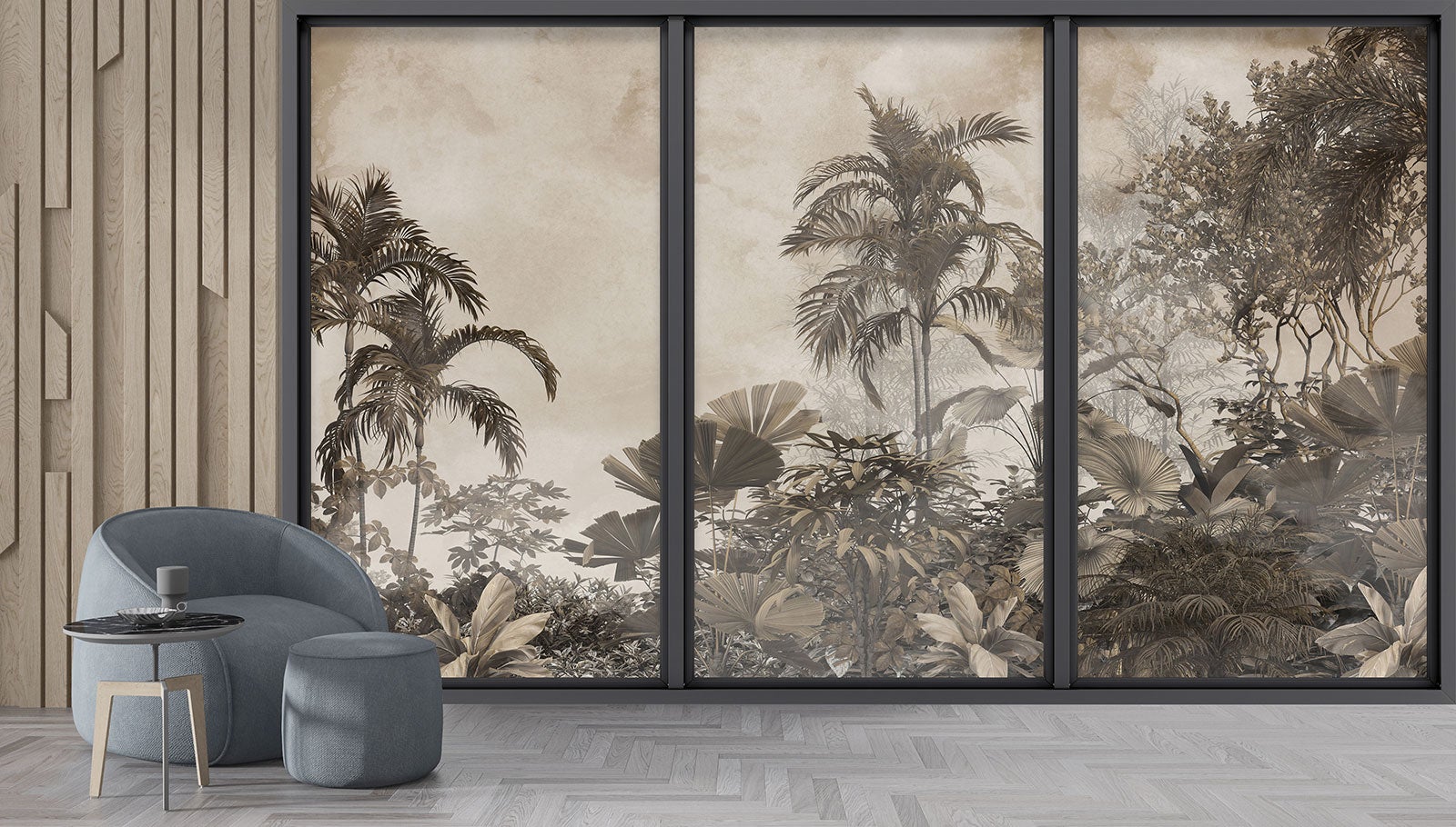 Papier peint panoramique Trompe l'oeil baie vitrée - Jungle - Largeur 260 cm x Hauteur 156 cm - 4