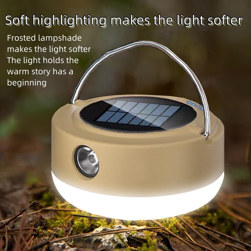 Latarka LED, solarna lampa kempingowa, oświetlenie zewnętrzne, wodoodporna lampa do namiotu, na przerwy w dostawie prądu i sytuacje awaryjne (khaki) - 2