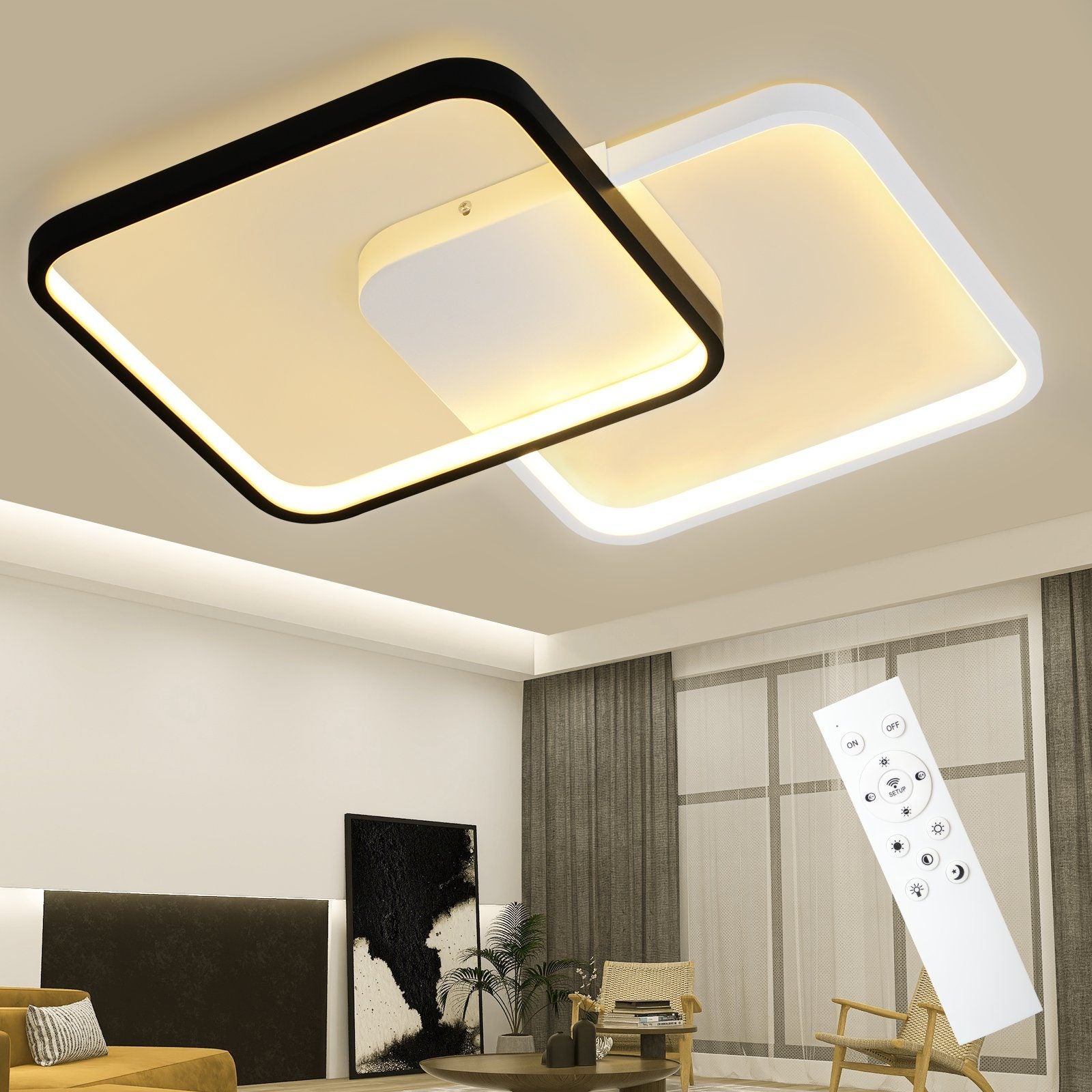 NETTLIFE Lampa sufitowa LED Czarny Metal 55W Nowoczesna ściemnialna z pilotem 43CM Designerska lampa sypialnia pokój dziecięcy