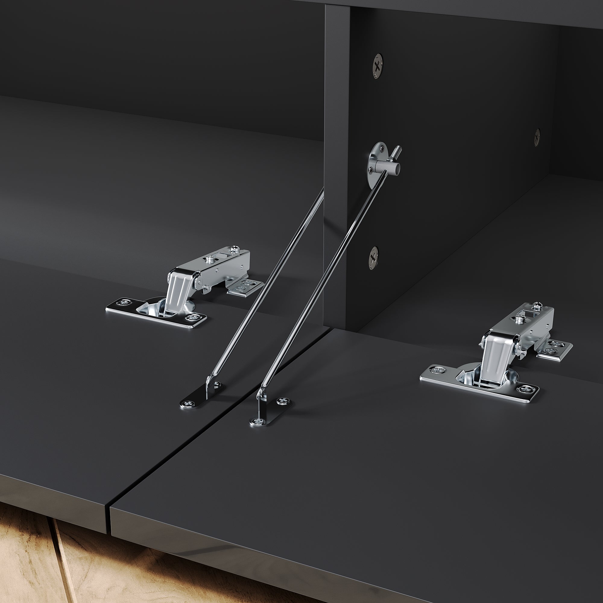 SIRHONA Meuble TV LED Moderne Sans Tirette + Double Porte + Noir + 180cm - 5