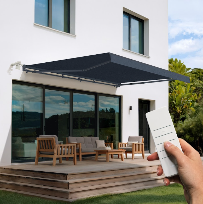 Markiza FAZZIO 5x3m szara, półkasetowa, z napędem silnikowym