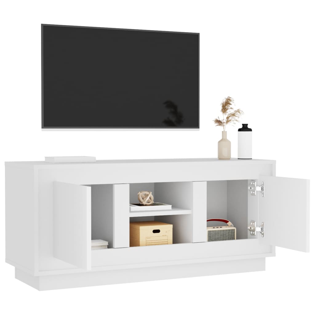 Meuble TV blanc 102x35x45 bois d'ingénierie - 5