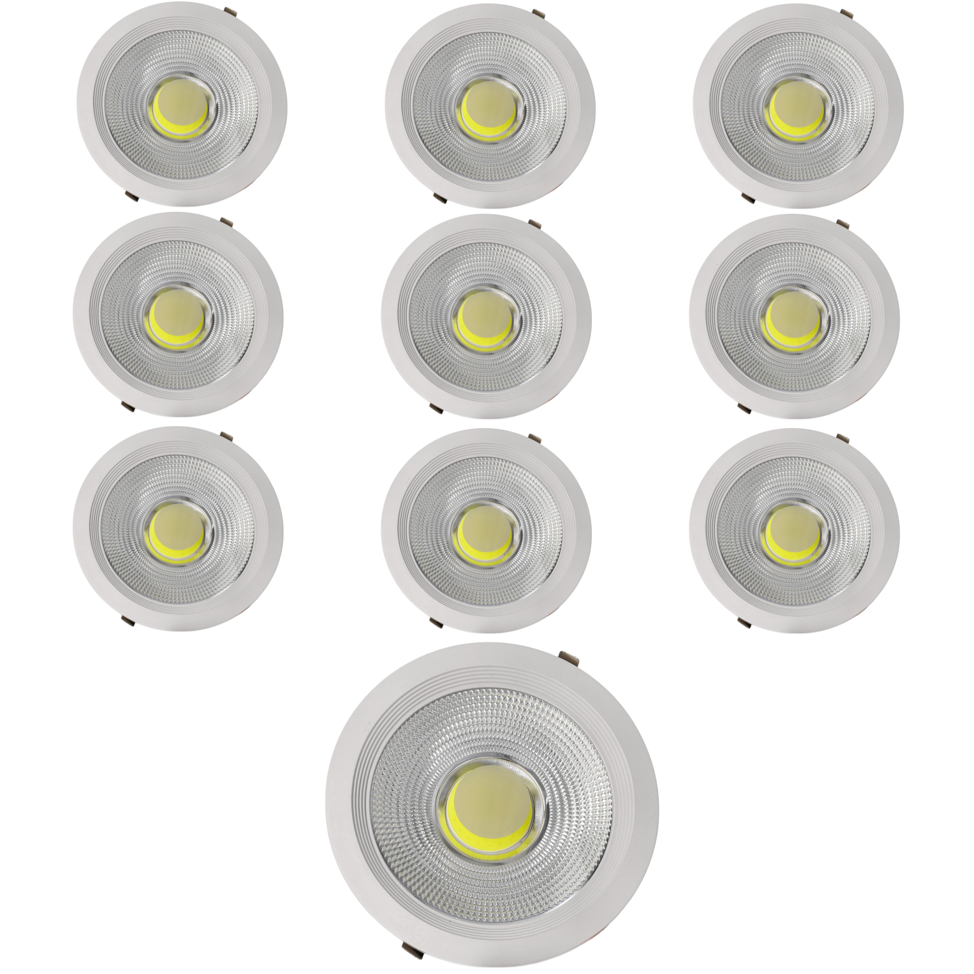 Zestaw 10 okrągłych wpuszczanych lamp LED COB, 30 W, 3000 lumenów, ciepłe białe światło 3000 K