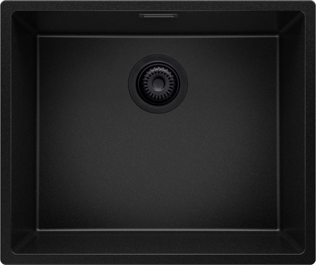 Evier Cuisine en Granit Tout Noir 56x47cm, Lavabo 1 bac + Kit de Vidage, Évier à Encastrer au meuble 60cm - London Slim PRIMAGRAN