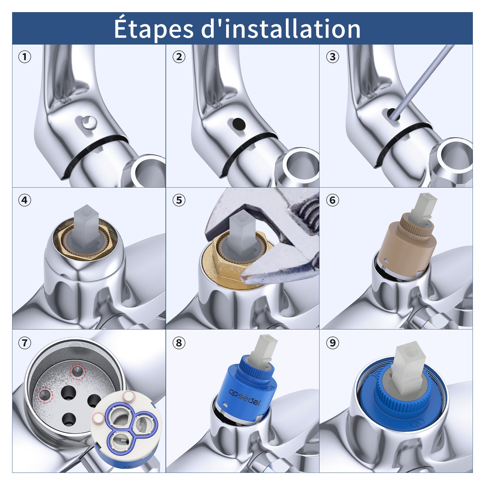 Cartouche de Robinet en Céramique Cartouche Céramique Sedal pour Mitigeur Valve Remplacement 35MM - 6