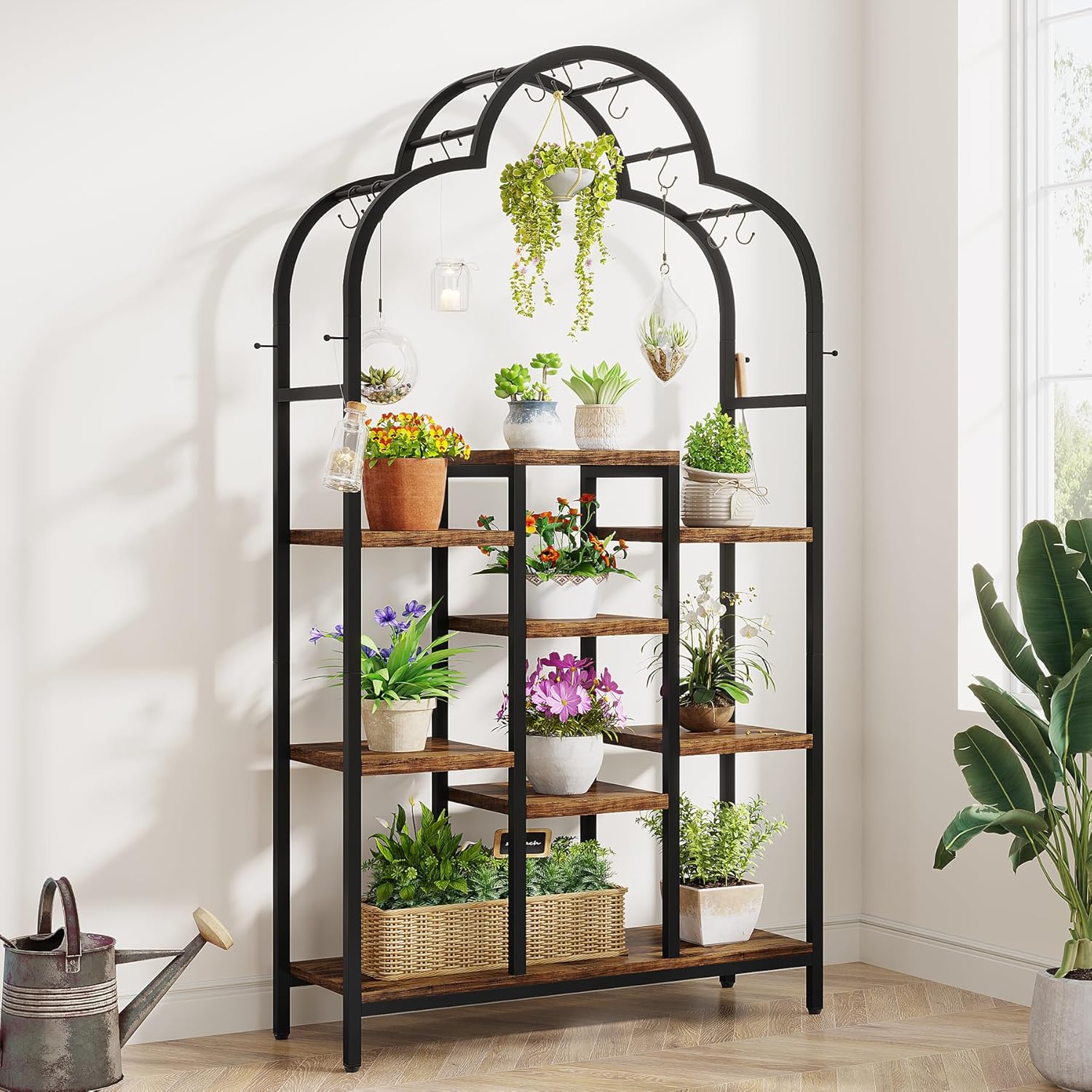 Tribesigns Support pour plantes d'intérieur à 6 niveaux, étagère arquée en métal de 190 cm,pour intérieur, jardin, balcon, salon - 3