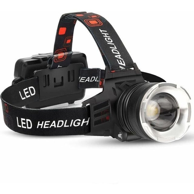 Linterna frontal LED recargable,90.000 lúmenes,superbrillante,con 5 modos,IPX6,resistente al agua,recargable por USB,ajustable a 90°.