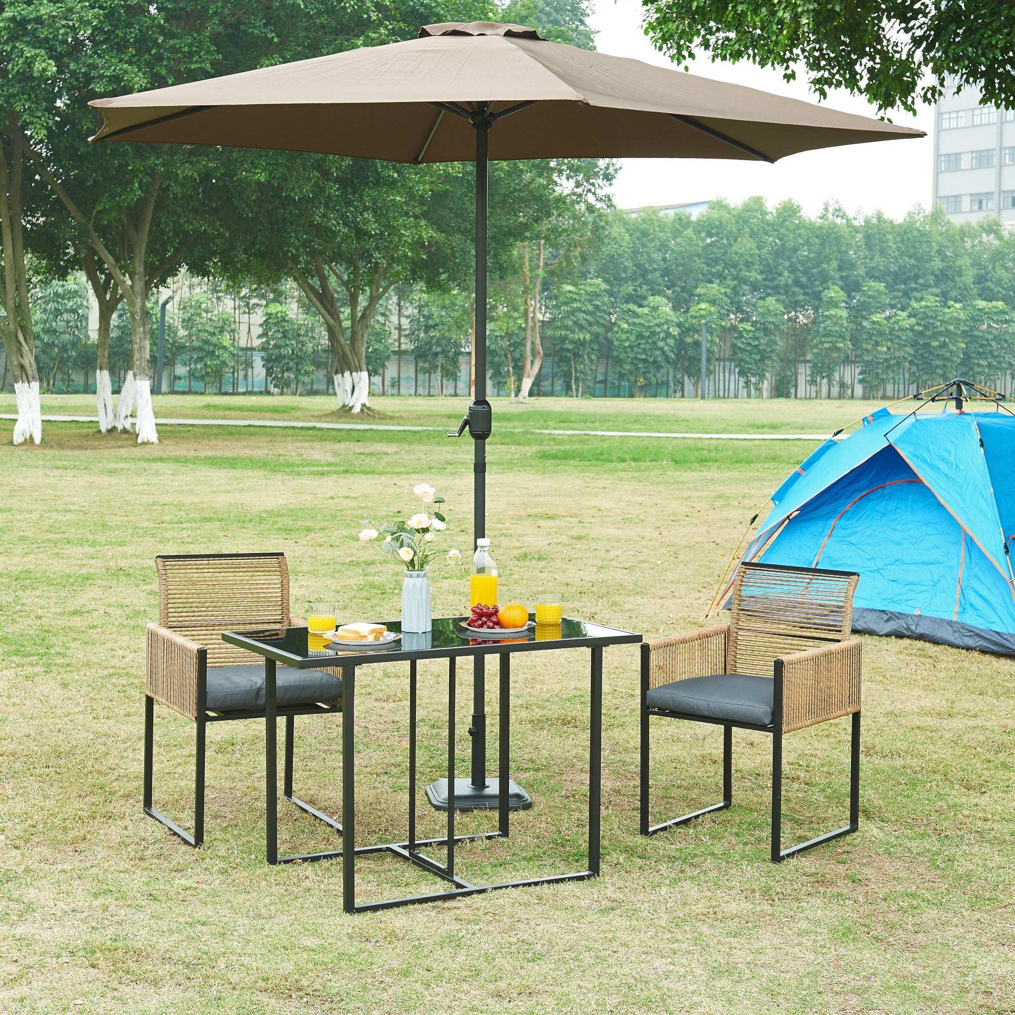 Set Salon De Jardin 3 Pièces KOMFOTTEU – 2 Fauteuils + Table Ronde, Empilable, Gris - 8
