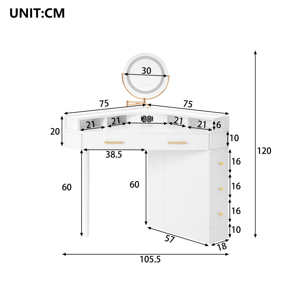 COSTWAY Toeletta da Trucco con Specchio e Luci, Tavolo da Trucco con Sgabello, Porta 7 Luci LED
