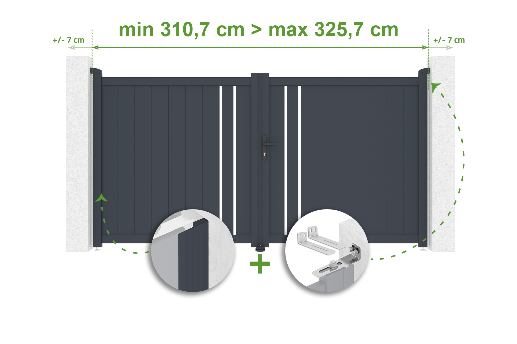 Brama skrzydłowa regulowana szerokość 3m GIONA H.160cm szara aluminiowa