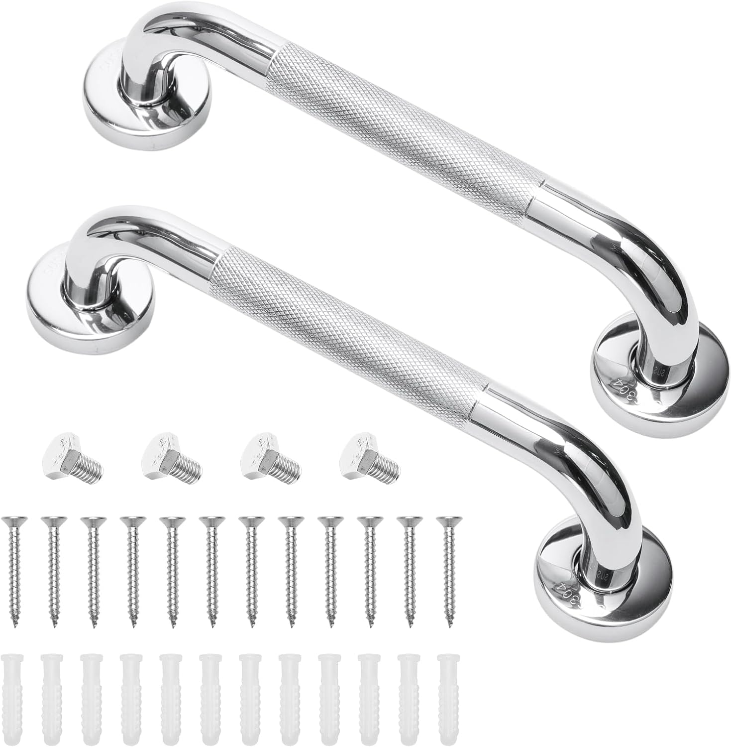 Uchwyty łazienkowe ze stali nierdzewnej 304 z antypoślizgowymi uchwytami do wanien, toalet i schodów (zestaw 2 szt.), 40 cm