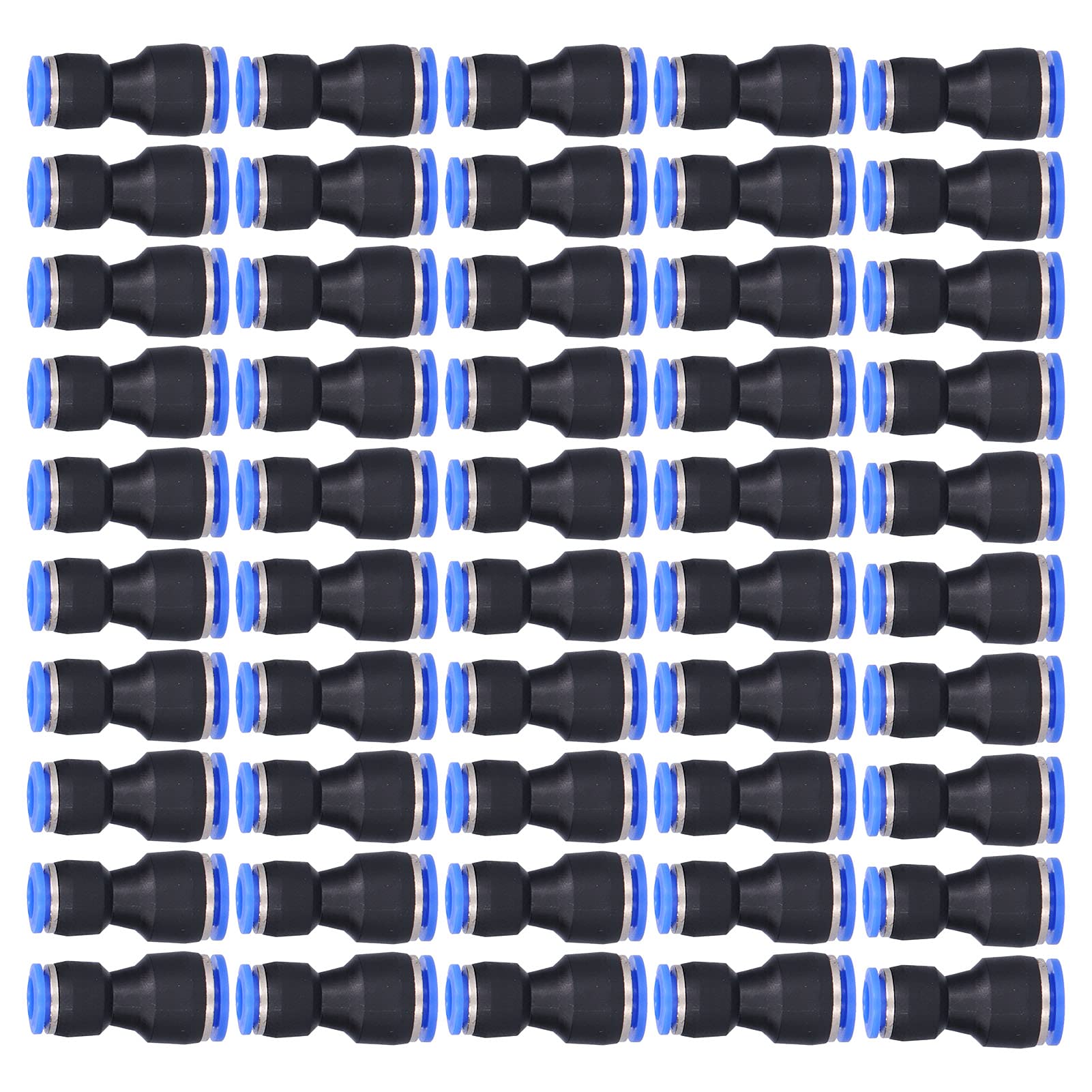 50 Connettori Pneumatici Riduttori Dritti 10mm-6mm – Raccordi A Innesto Rapido Con Rotazione 360° In Resina E Acciaio, Per Uso Industriale E Medicale