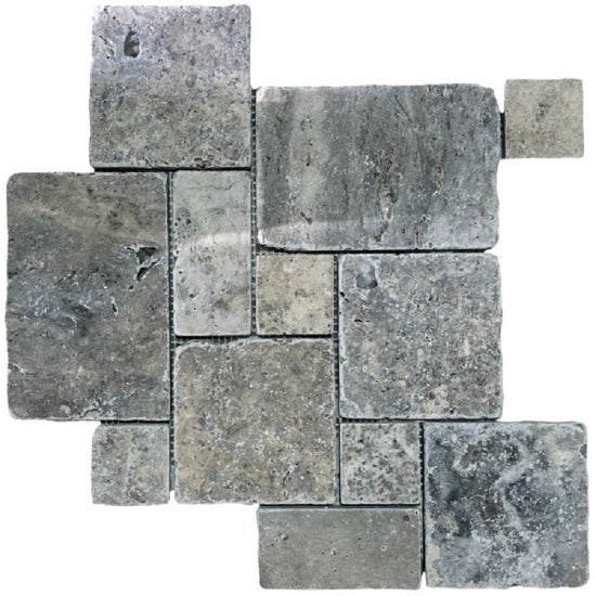 Mosaïque sol/mur en travertin Gris vieilli Opus x 1 cm - Vendu par filet de 30,5 x 30,5 cm - C-NEGOCE
