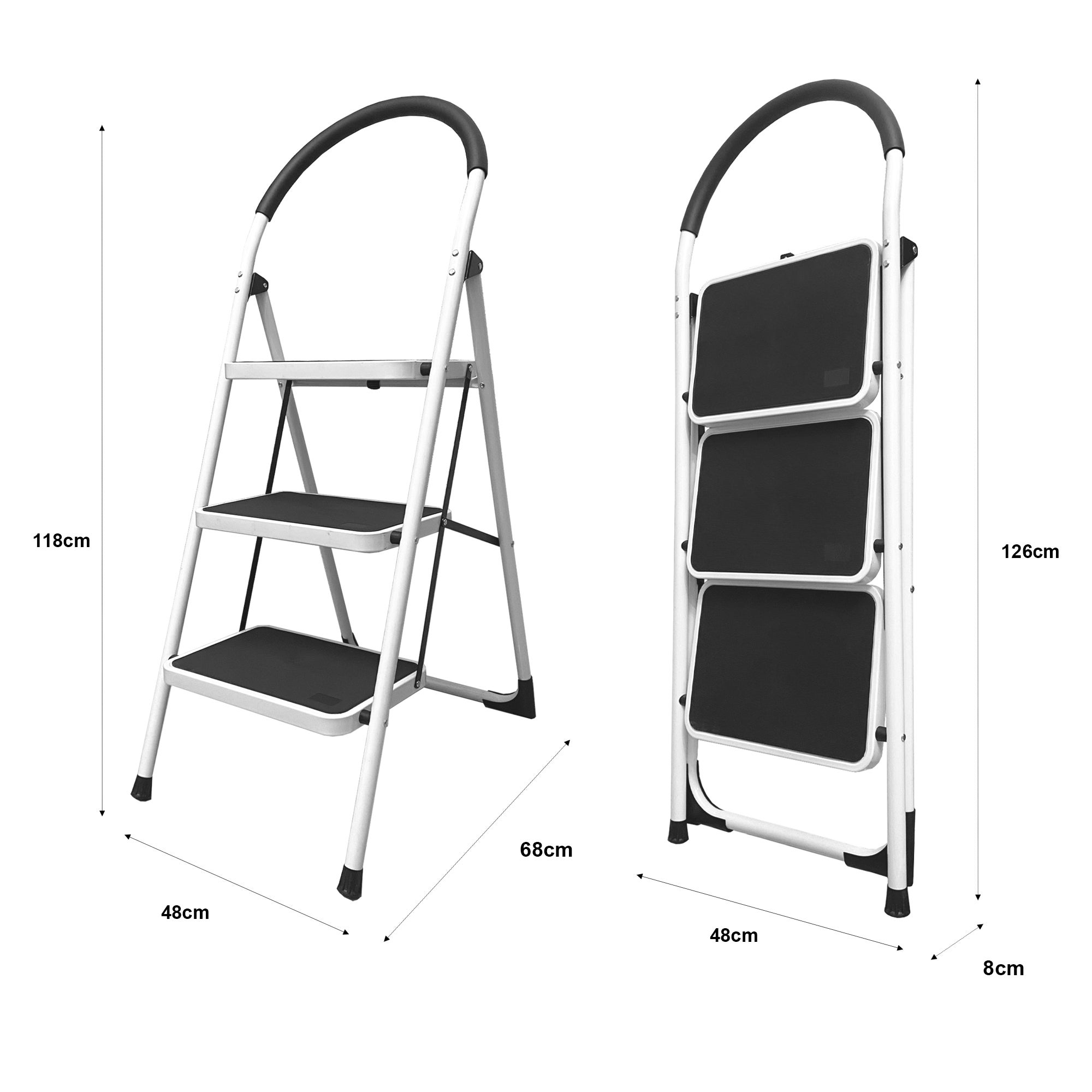 Échelle Pliable Acier Antidérapante 3 Marches 118x48x68 cm Nyana Home | Poignée Ergonomique | Grande Stabilité - 7