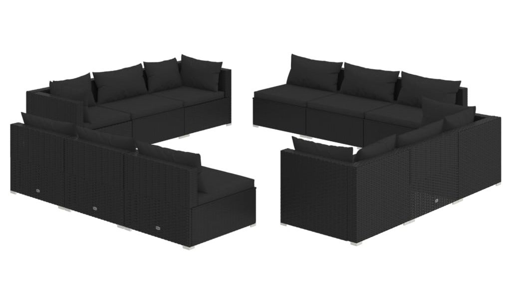 Salon de jardin 12 pcs avec coussins Résine tressée Noir 3 - 2