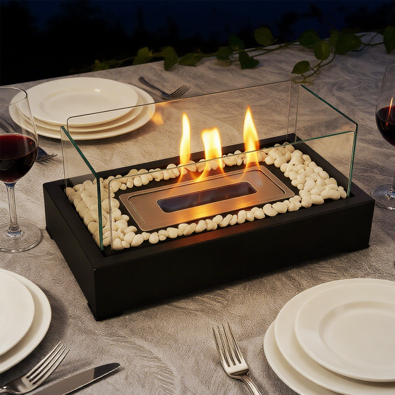 ZMH Chimenea de sobremesa portátil decorativa de bioetanol rectangular negra - 2