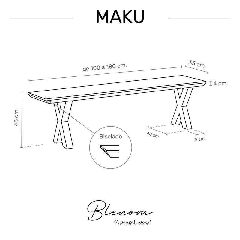 BLENOM Banc en bois massif durable Maku Chêne Antique Bord biseauté 140x33x45cm XN - 5