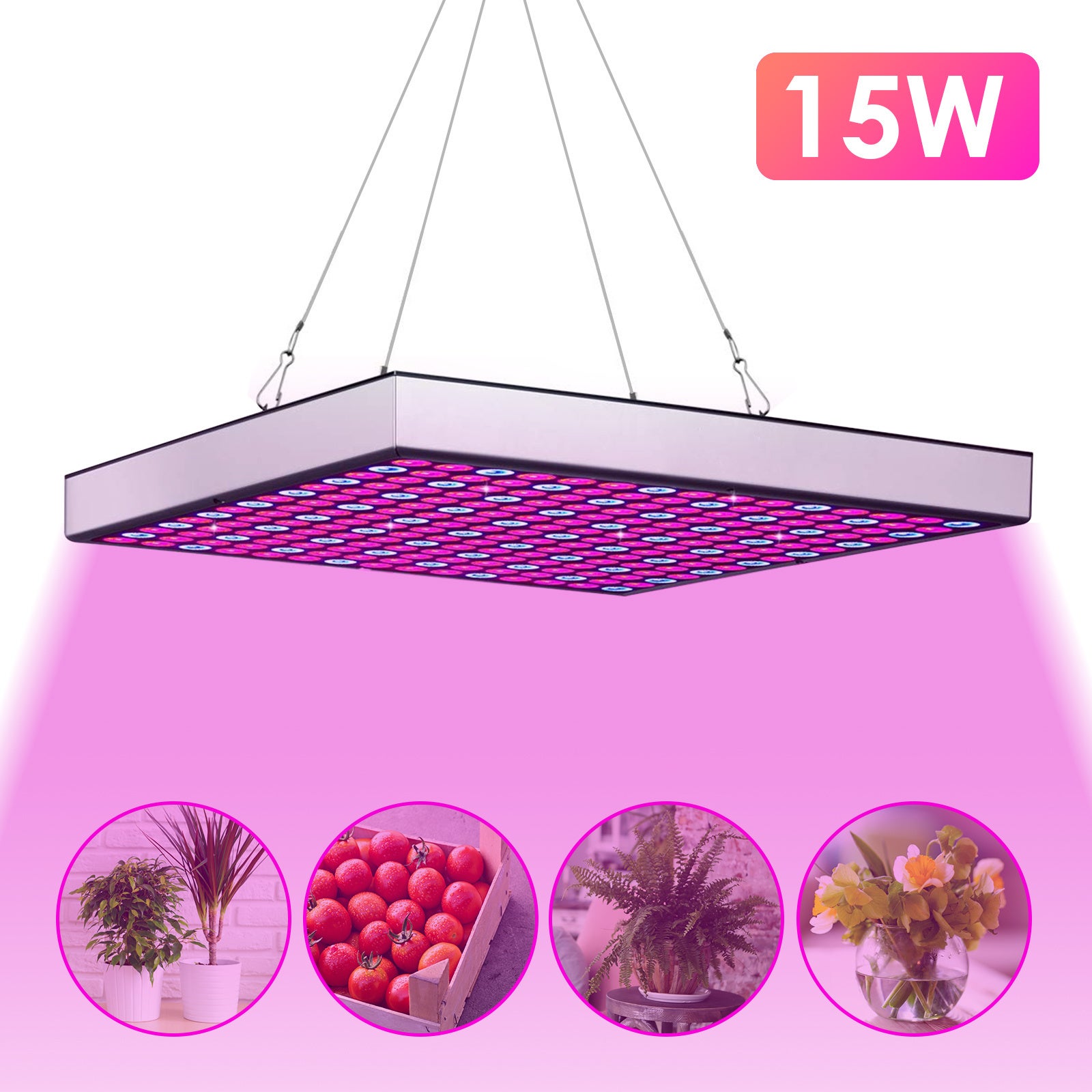 Lampa LED do ogrodu i szklarni 15 W z 225 diodami LED pełnego spektrum w kolorze czerwonym i niebieskim, do roślin, kwiatów i wnętrz