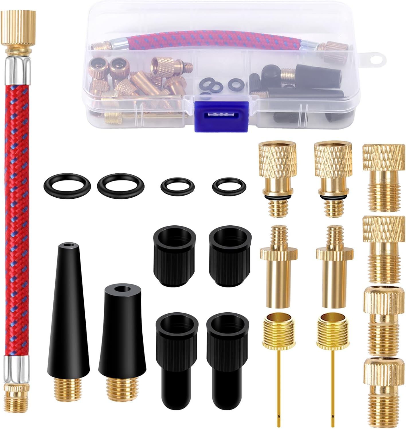 Kit De 40 Pièces Pour Gonfler Pneus Et Ballons - Adaptateurs Valves DV/AV/SV, Aiguilles, Tuyau - Pour Pompes à Vélo Et Compresseurs
