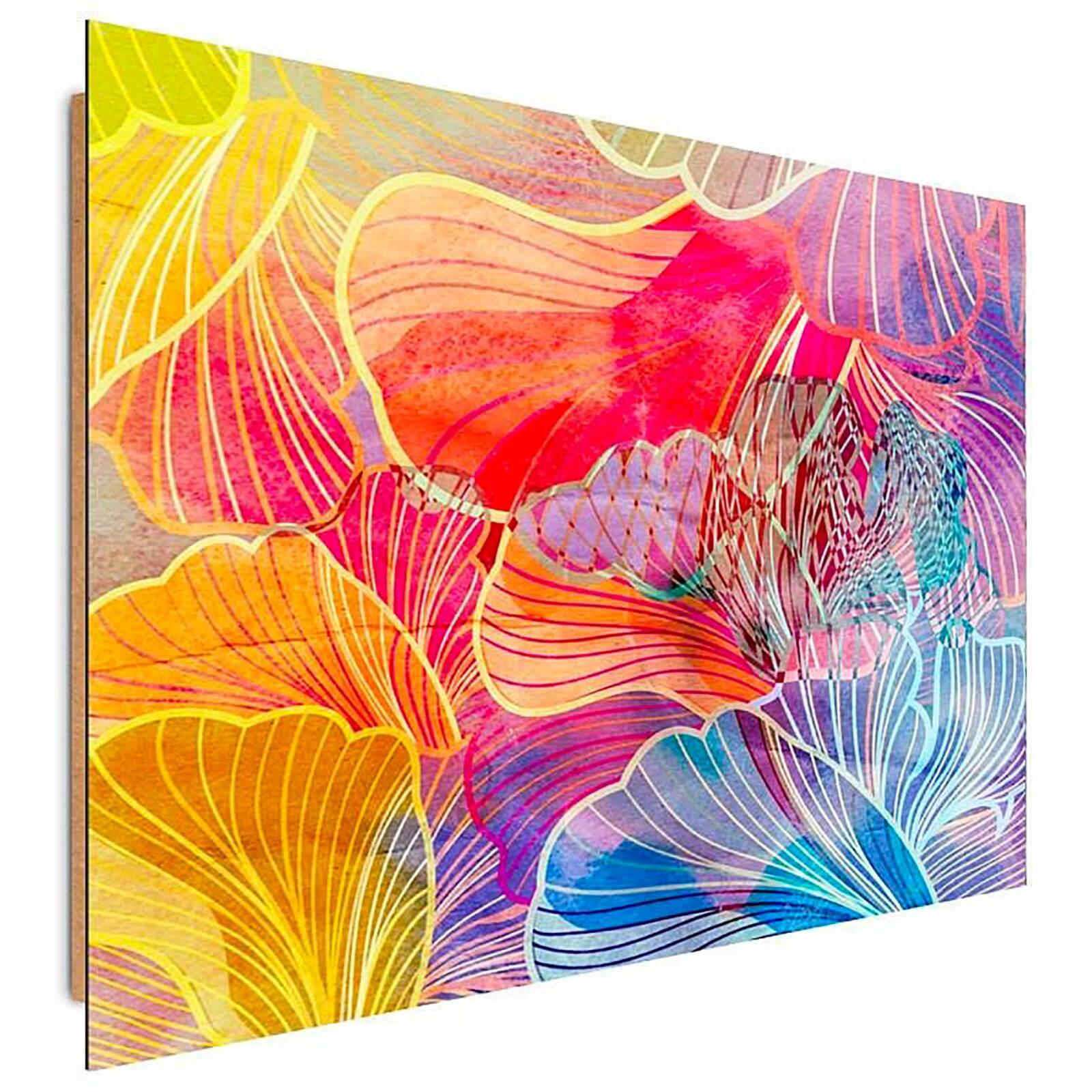 Tableau bois lotus abstrait - 100 x 70 cm - 2