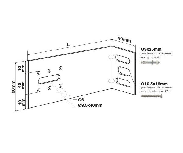 Équerre de bardage acier Galvanisé 120x50 - L60 - ep 2,5mm - 4