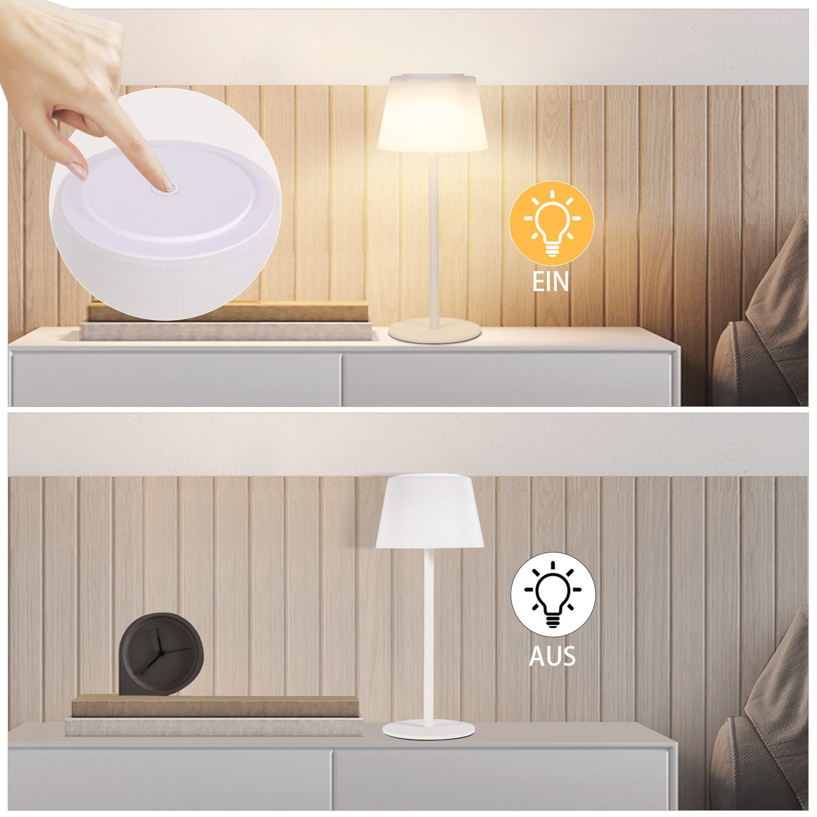 NETTLIFE Abajur de mesa sem fio, abajur de cabeceira com bateria LED com controle de toque e bateria recarregável USB branca de 3600 mhA - 8