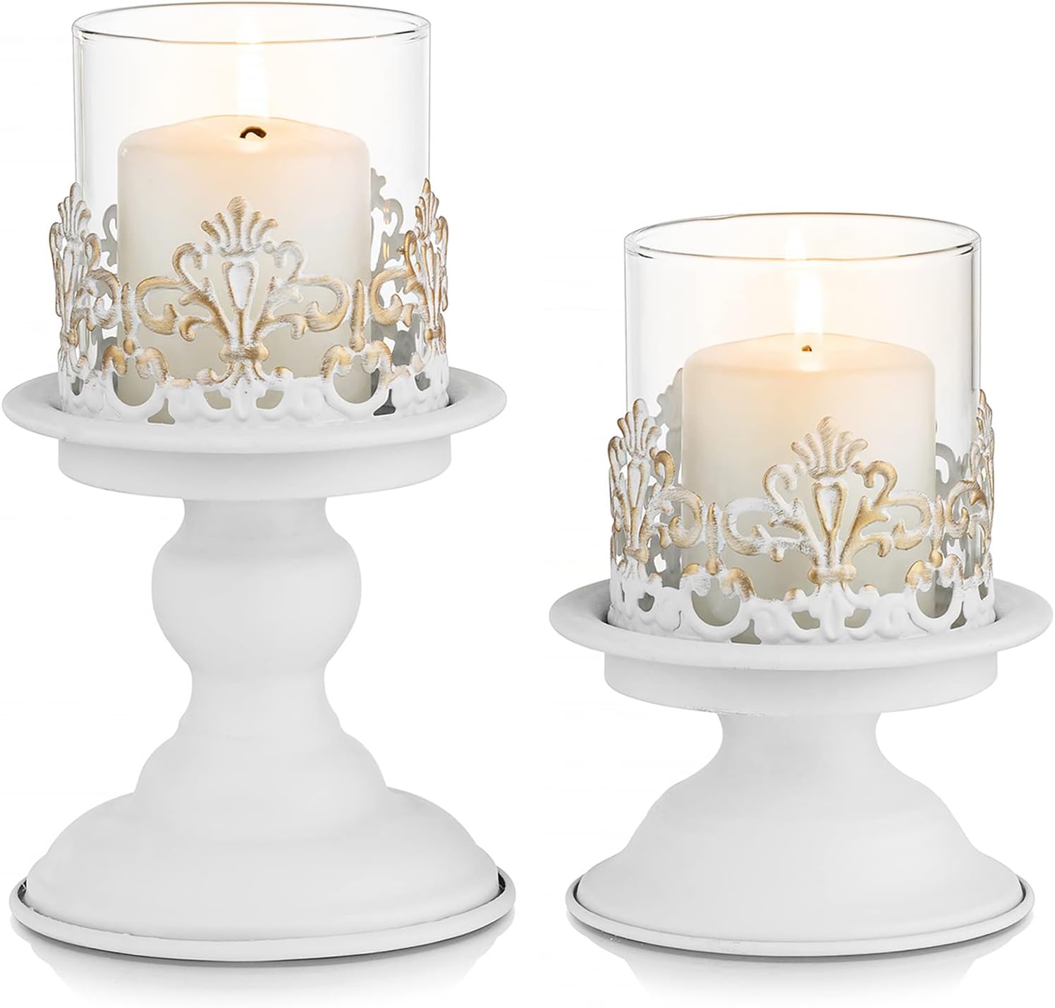Set 24 Candele Bianche Con Portacandele In Vetro Trasparente – Forma Uragano, Altezze Variabili Da 7,5 A 15 Cm, Ideali Per Matrimoni E Centrotavola