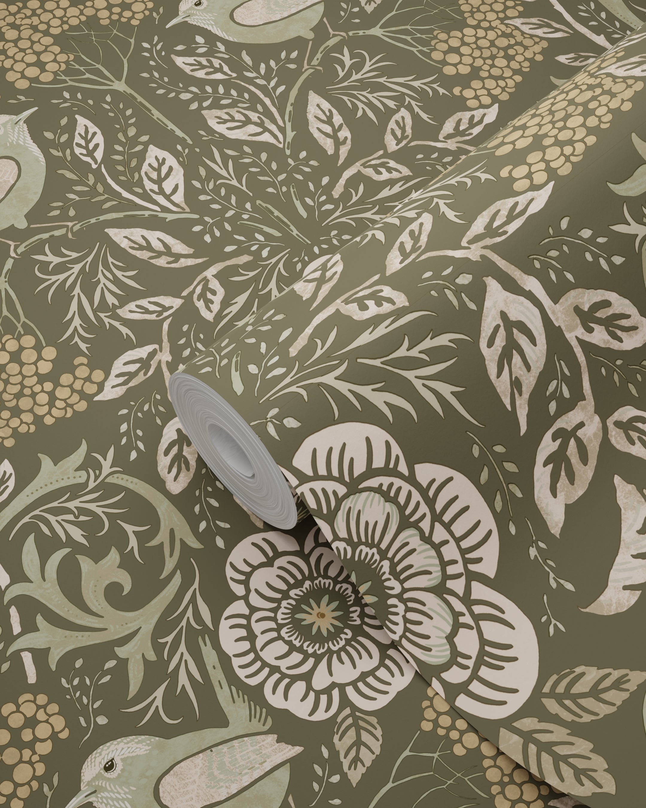 Papier peint fleurs et oiseaux vert foncé - 53 cm x 10.05 m - ESTAhome - 9