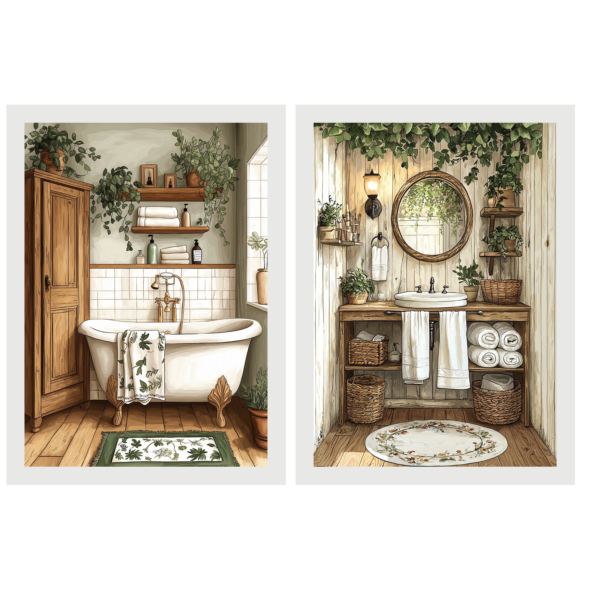 Set 4 Stampe Da Parete Con Citazioni Per Bagno: Rustico Con Mucca, Decorazione 20x25 Cm