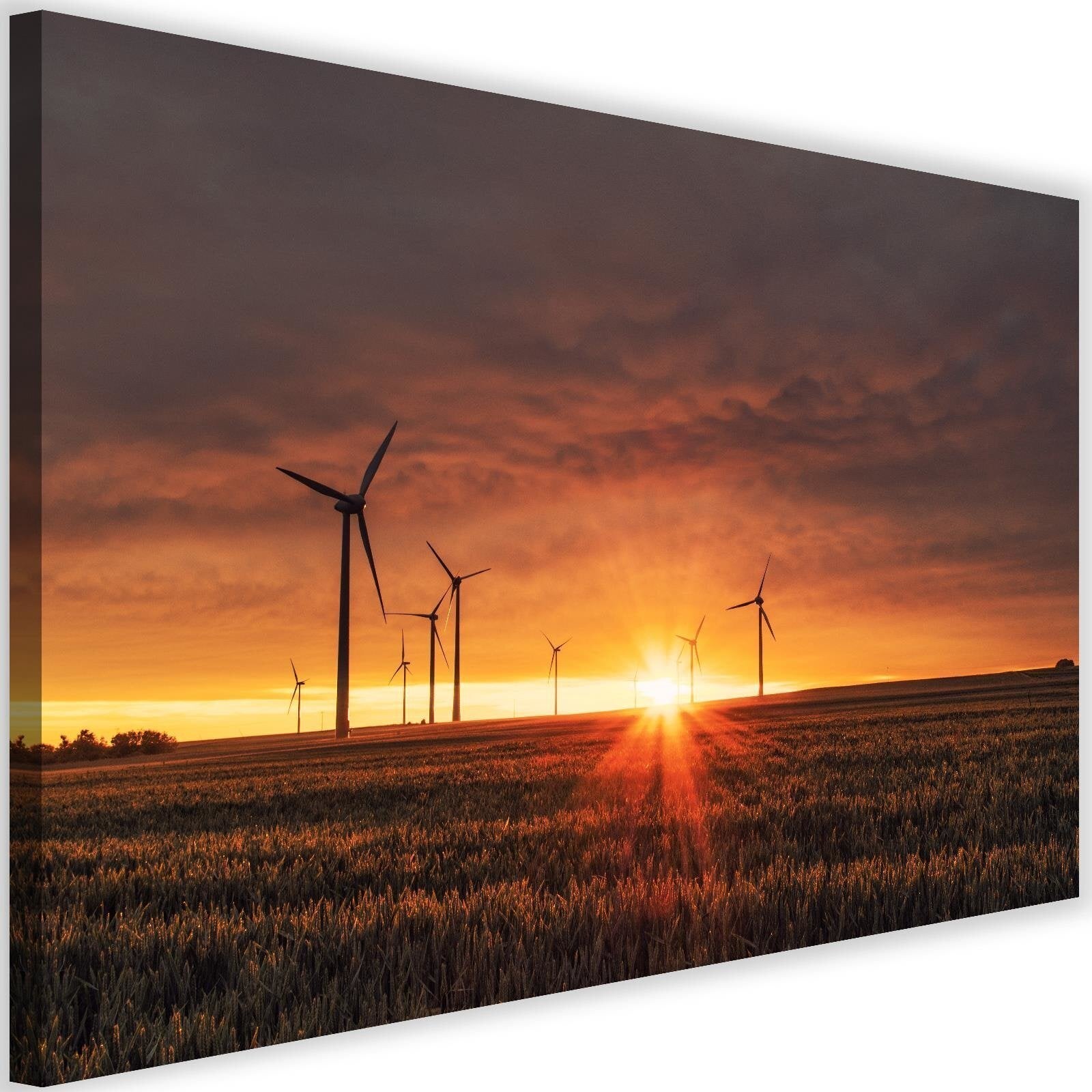 Obraz na płótnie, Zachód słońca i wiatraki 90x60