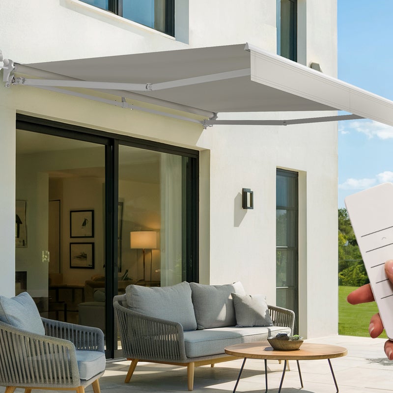 FAZZIO 3m x 2,5m biała markiza półkasetowa z napędem silnikowym i beżową tkaniną