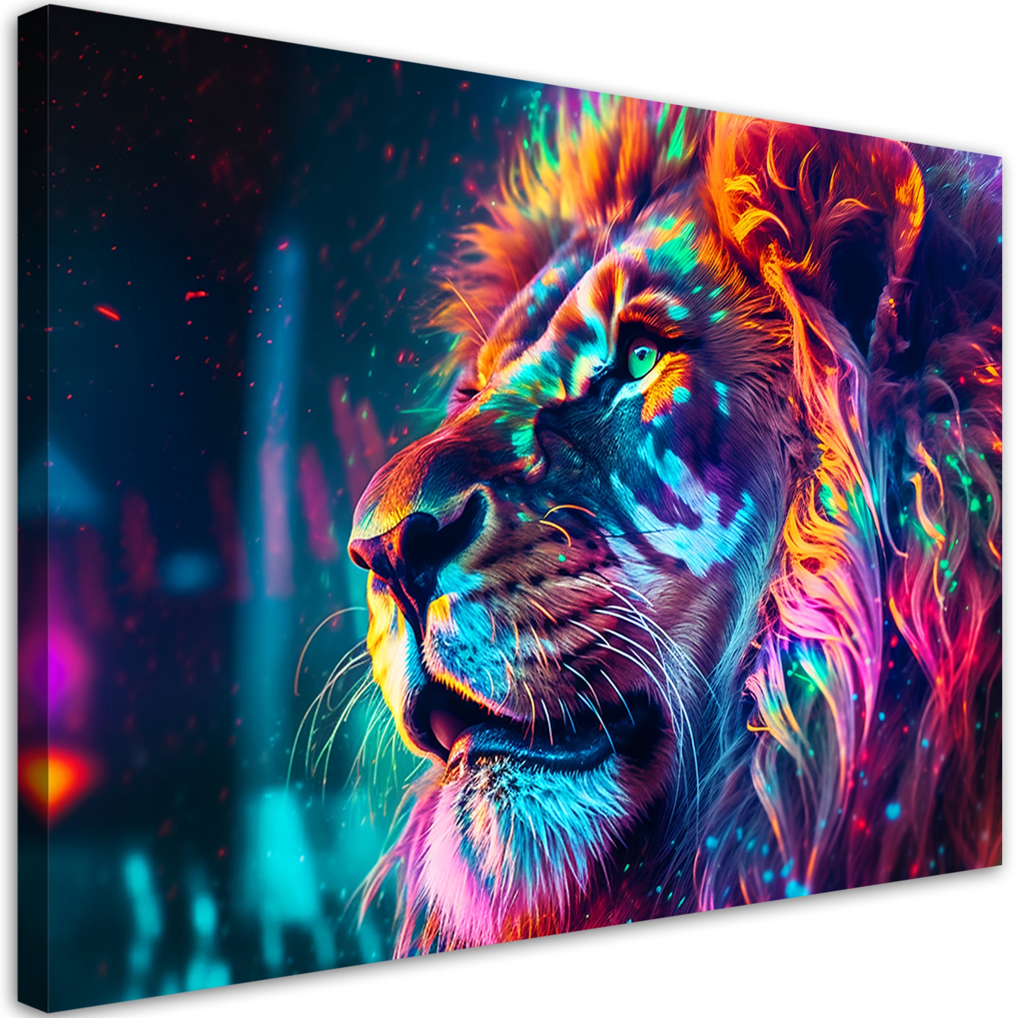 Obraz na płótnie, Neon Zwierzę Lew Ai 90x60