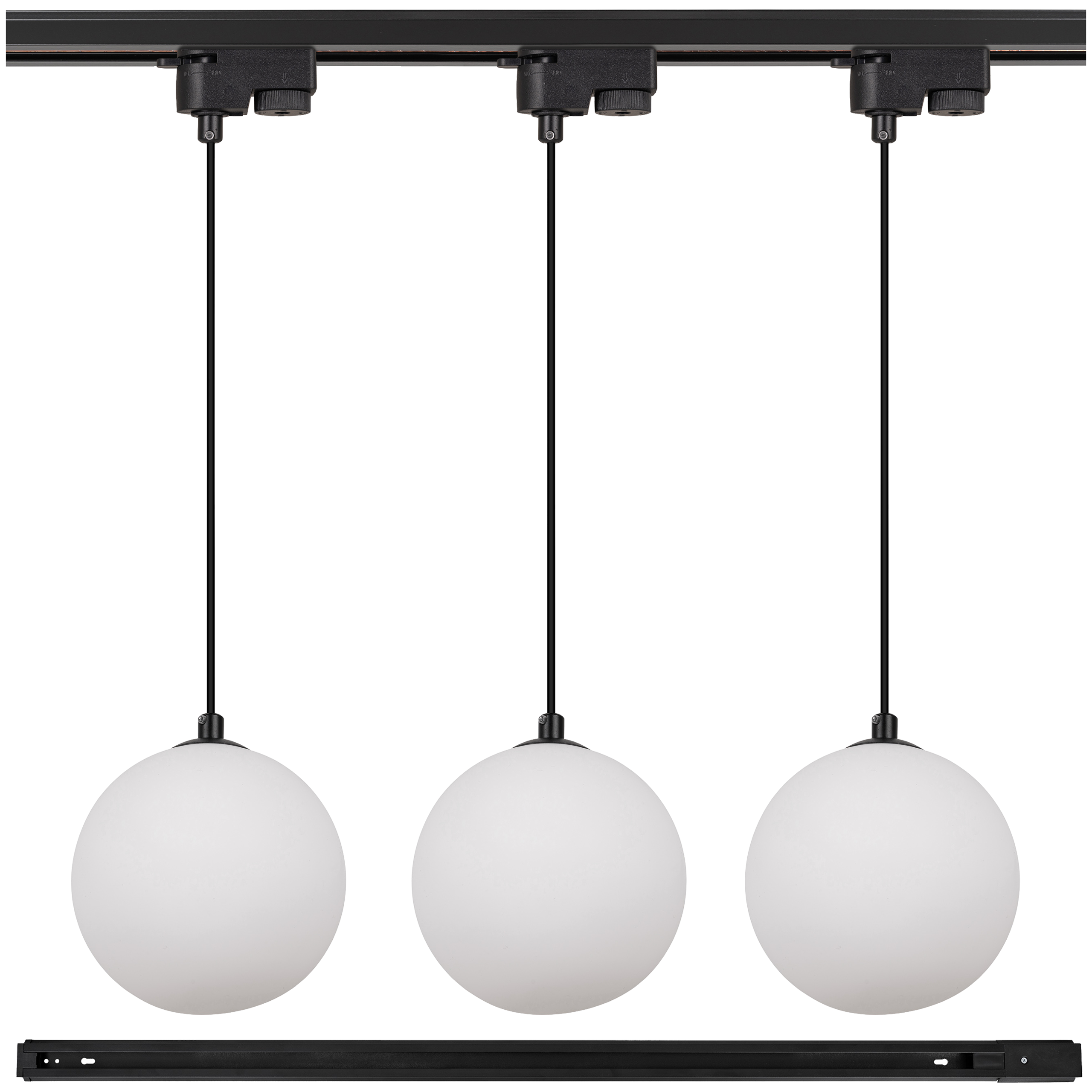 Lampa szynowa wisząca 3x BIAŁA KULA klosz mleczny G9 + Listwa szynoprzewód 1m Oprawa szklana z kablem OZDOBNA - LEDHOFF