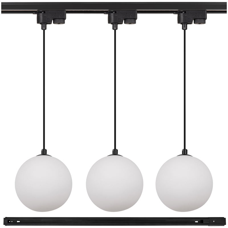 Lampa szynowa wisząca 3x BIAŁA KULA klosz mleczny G9 + Listwa szynoprzewód 1m Oprawa szklana z kablem OZDOBNA - LEDHOFF