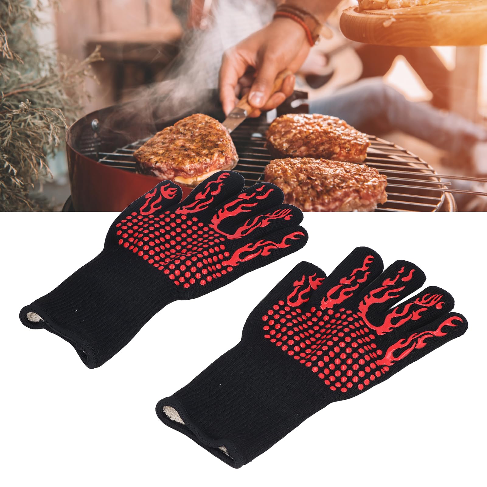Gants isolants lavables et ignifuges résistants à la chaleur de 800 ℃ pour barbecue, grillades, cheminée - 4