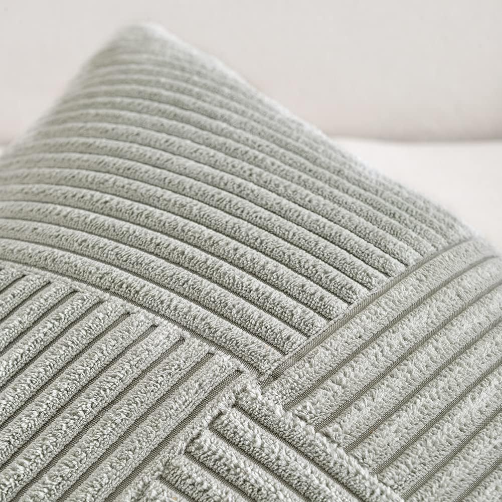 Lot de 2 Boho Housse de Coussin 45x45cm Gris,à Motif Croisé Decoration Housses de Coussin en Velours Côtelé,Douillet Taie d'oreiller Housse Coussin - 3