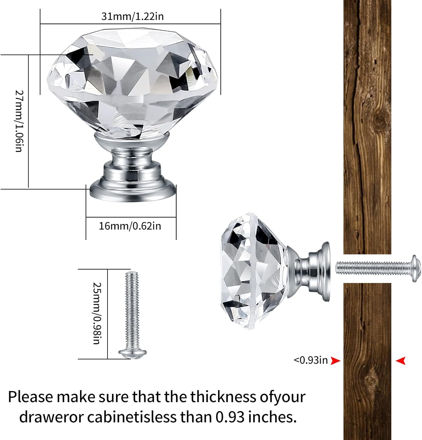 Boutons De Porte En Cristal, Boutons De Tiroir En Cristal, Poignées De