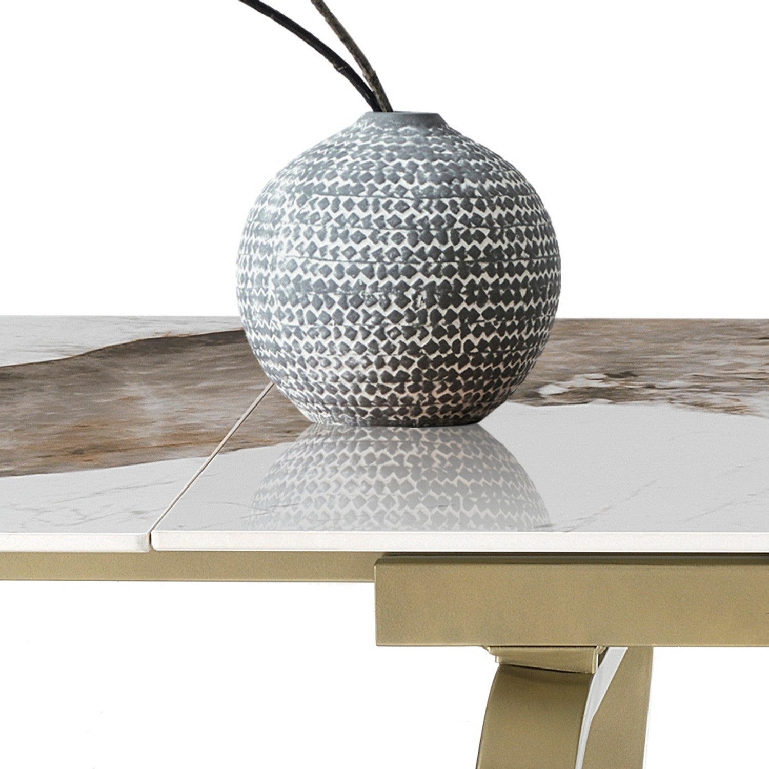 Rozkładany stół TRUST ONICE GOLD z marmuru ceramicznego i metalu w kolorze złotym 140/200x81,5x76,5 cm jadalniany - 5